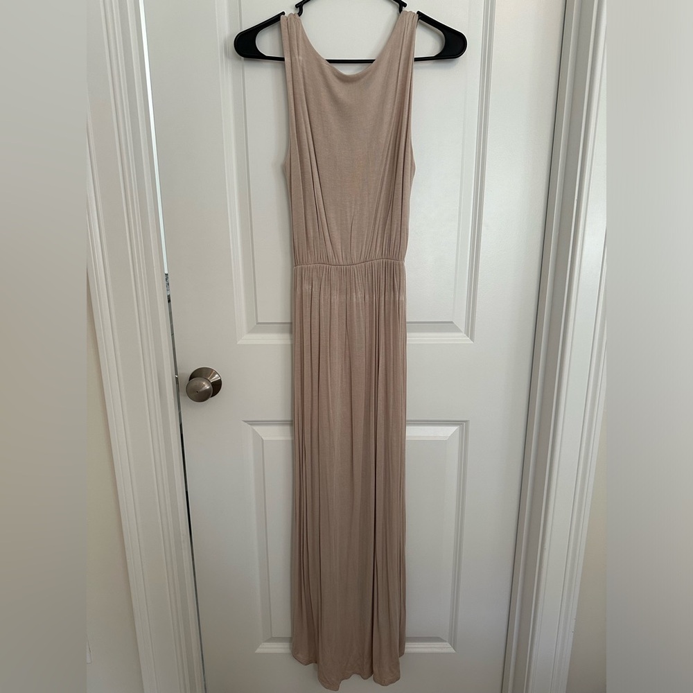Nude V-Neck Wrap Style Sabine Midi Dress - Picture 2 of 5